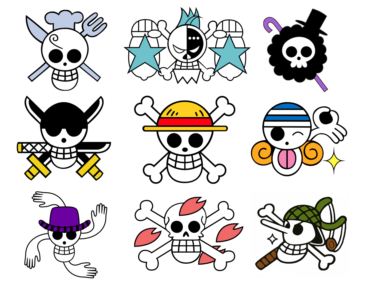 Image - Straw Hats Crew Jolly Rogers White.jpg | One Piece Wiki