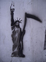 The Grim Reaper of Liberty? Artist unknown, stencil spotted in Athens, Greece