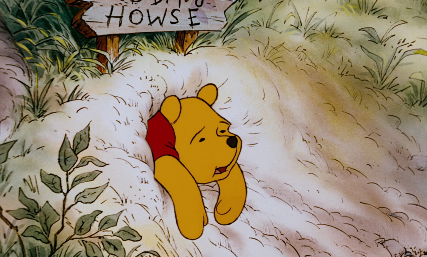 Image Winnie the Pooh getting stuck in Rabbit's house after
