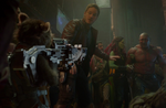 Star-Lord and Gamora breaking up a bar fight between Groot, Drax and Rocket