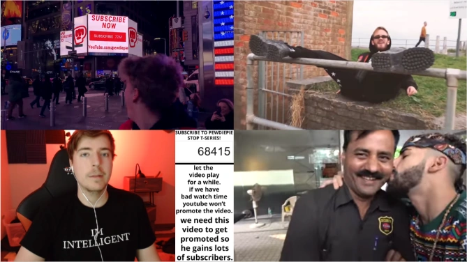 Great Subscriber War Pewdiepie Wiki Fandom Powered By Wikia - clockwise from top left pro pewdiepie billboards in times square pewdiepie s diss track bitch lasagna adam saleh infiltrating a t series office