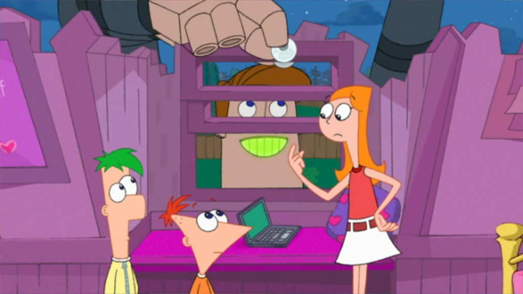 Phineas and Ferb- Traffic Cam Caper- Norm steals the DVD. 