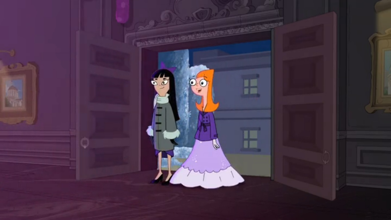 Image Candace And Stacy Arrive At The New Year S Eve Party Phineas And Ferb Wiki