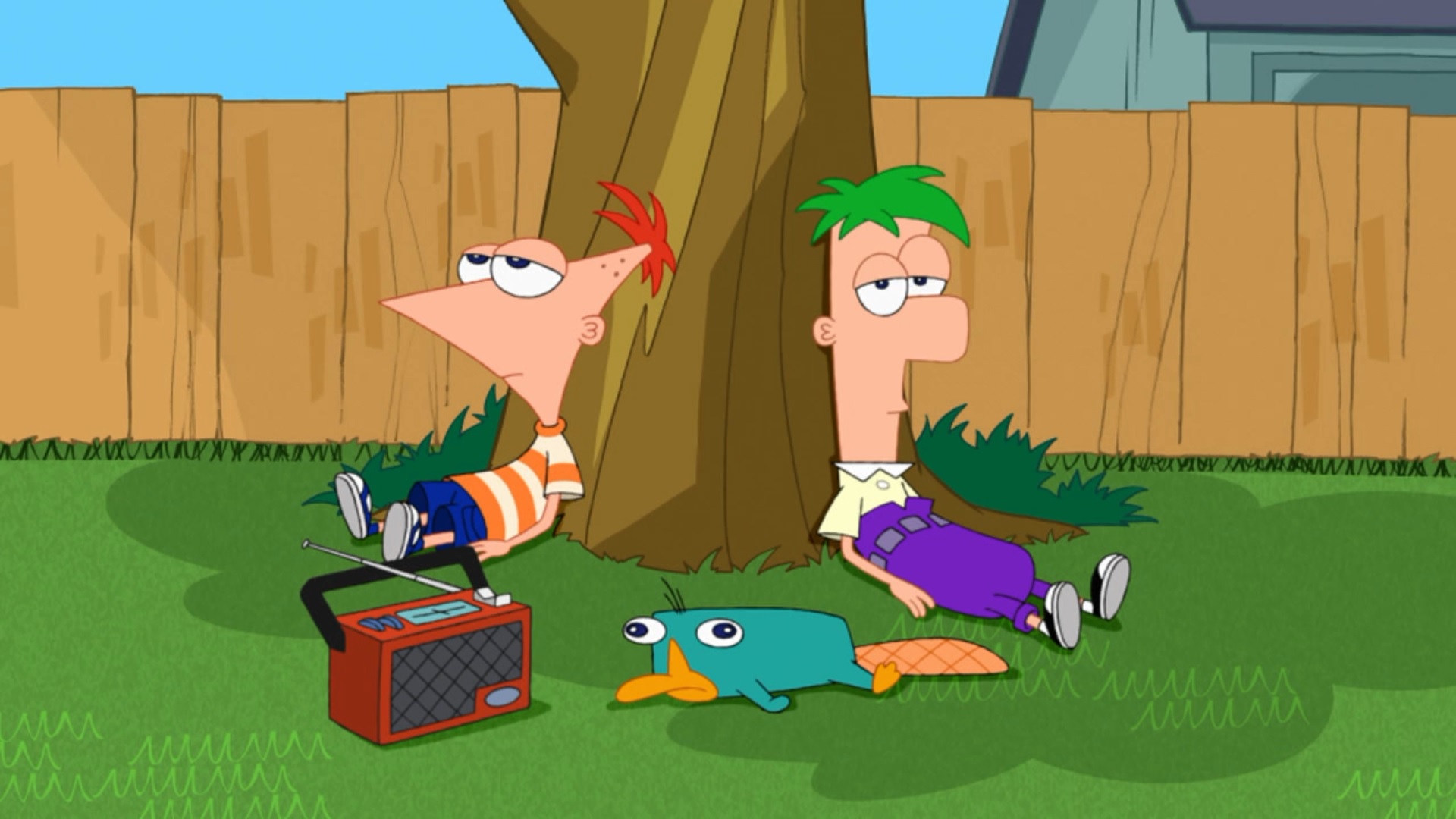 Image Boys relaxing under tree.jpg Phineas and Ferb Wiki FANDOM