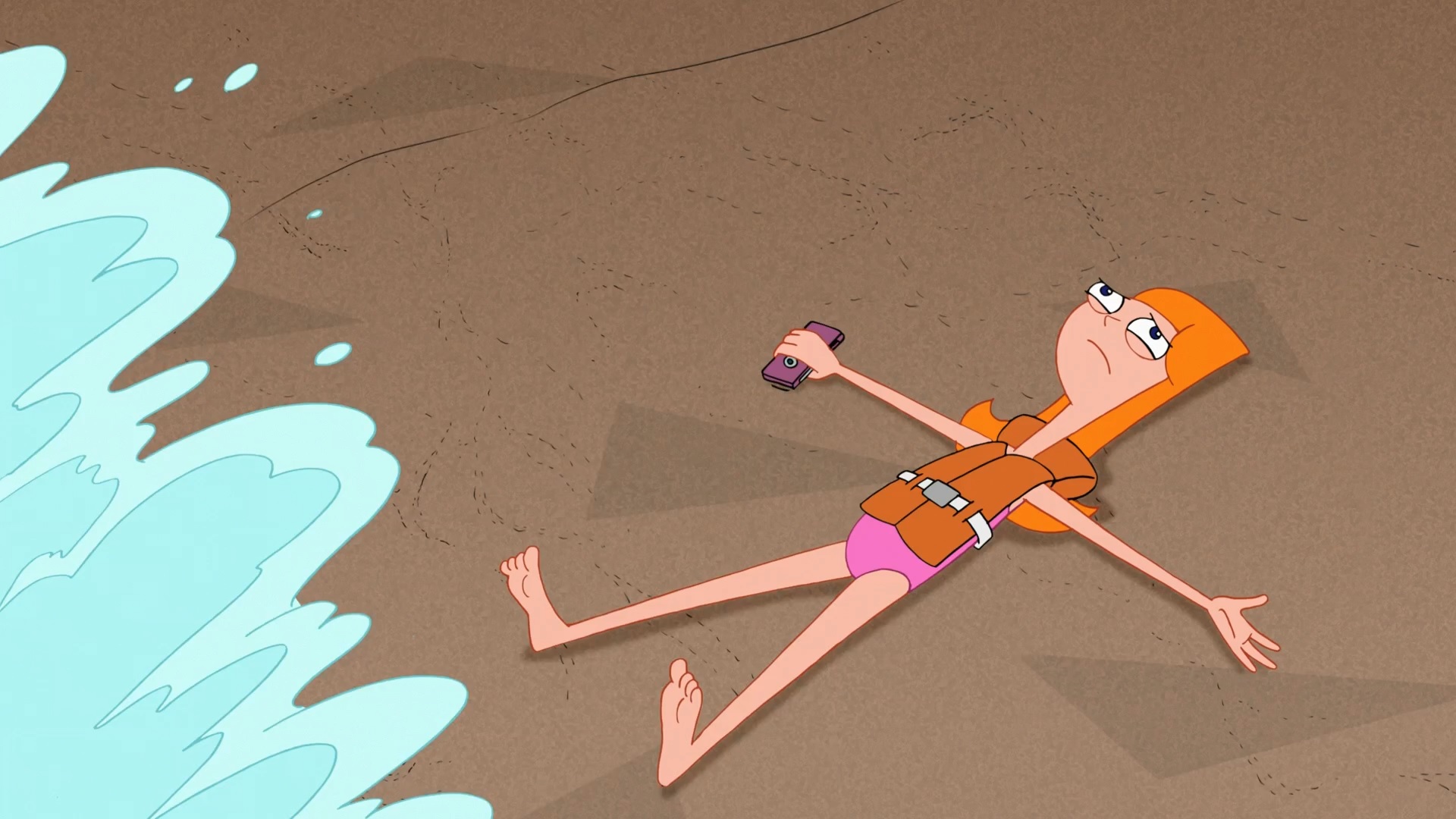 Image Candace Lying On The Sand With A Wave About To Go Over Her Phineas And Ferb Wiki 7073