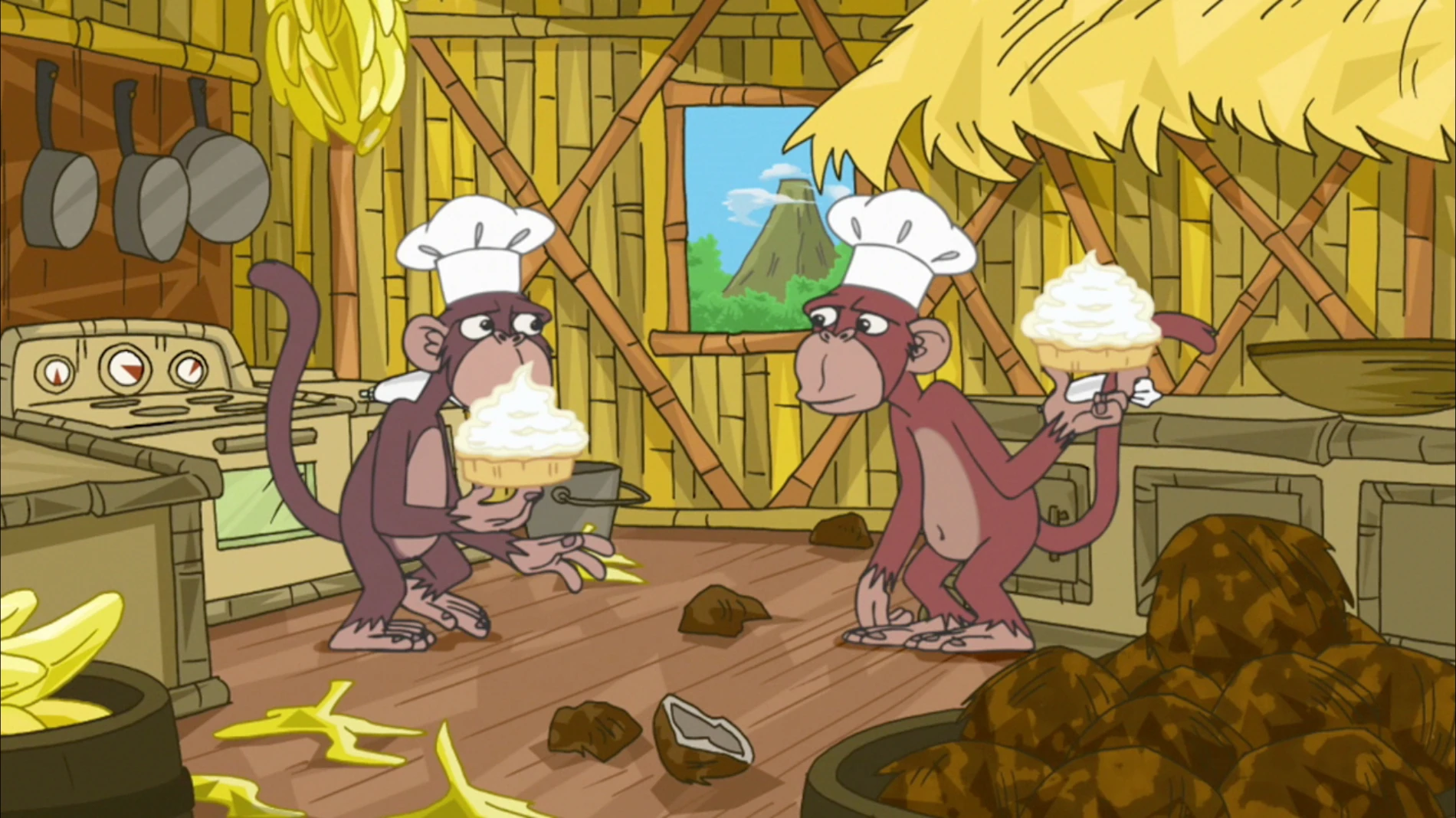 Image Monkeys have a pie fight.jpg Phineas and Ferb Wiki FANDOM