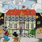 Nos amis arrivent devant la villa du comte