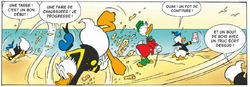Donald fouille la plage alors que Gontran n'a pas à bouger