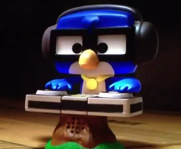 Cartoon blue jay DJ
