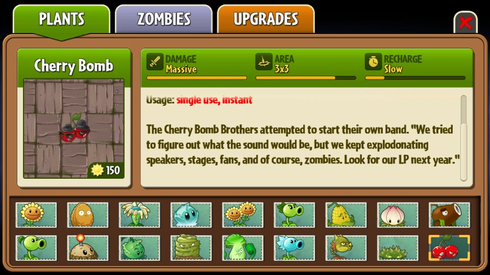 Image Cherry Bomb Almanac Entry Part 2.png Plants vs. Zombies Wiki FANDOM powered by Wikia