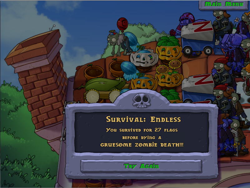 plants vs zombies 1 Survival Endless game over screenshots Plants