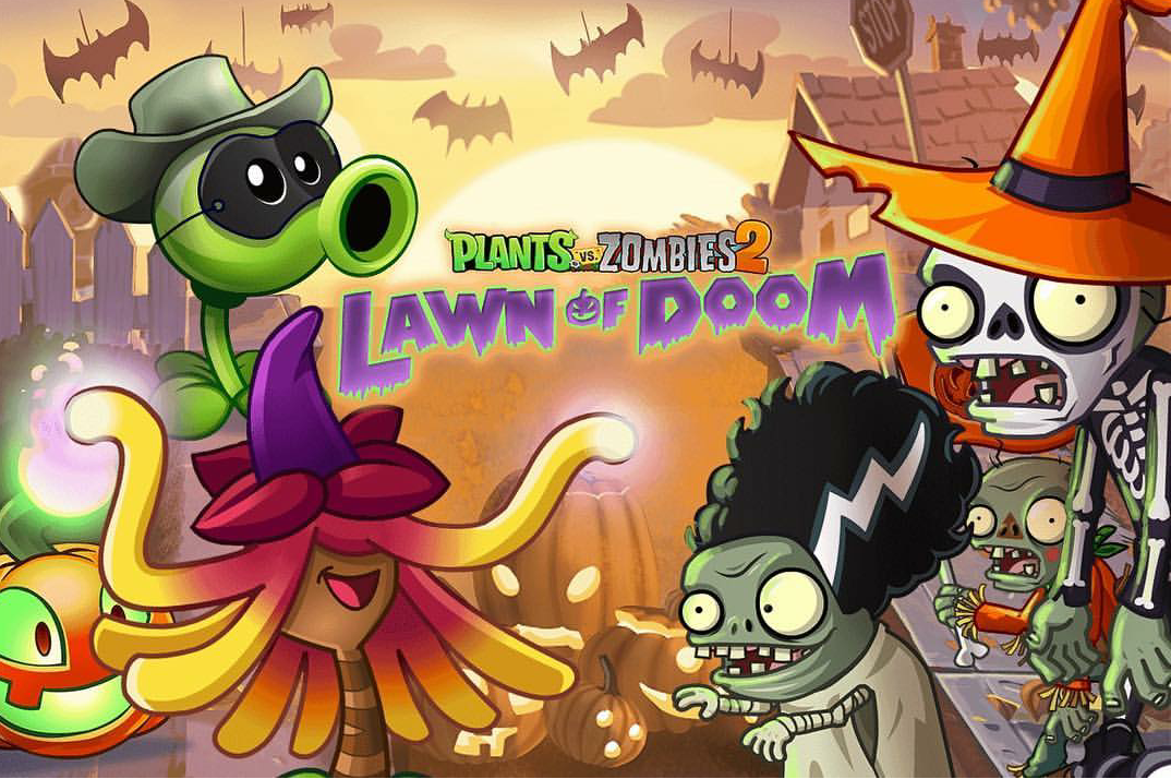 Зомби 2 на английском. Зомби растения. Lawn of Doom pvz2. Растения против зомби 2 цветок. Зомби против растений дум.