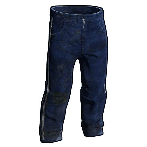 blue track pants with red stripe