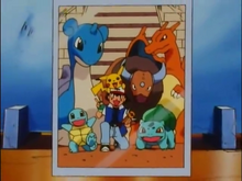 Ash en zijn Pokémon in de eregalerij op de Orange Islands
