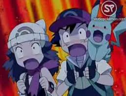 Ash y Dawn asustados