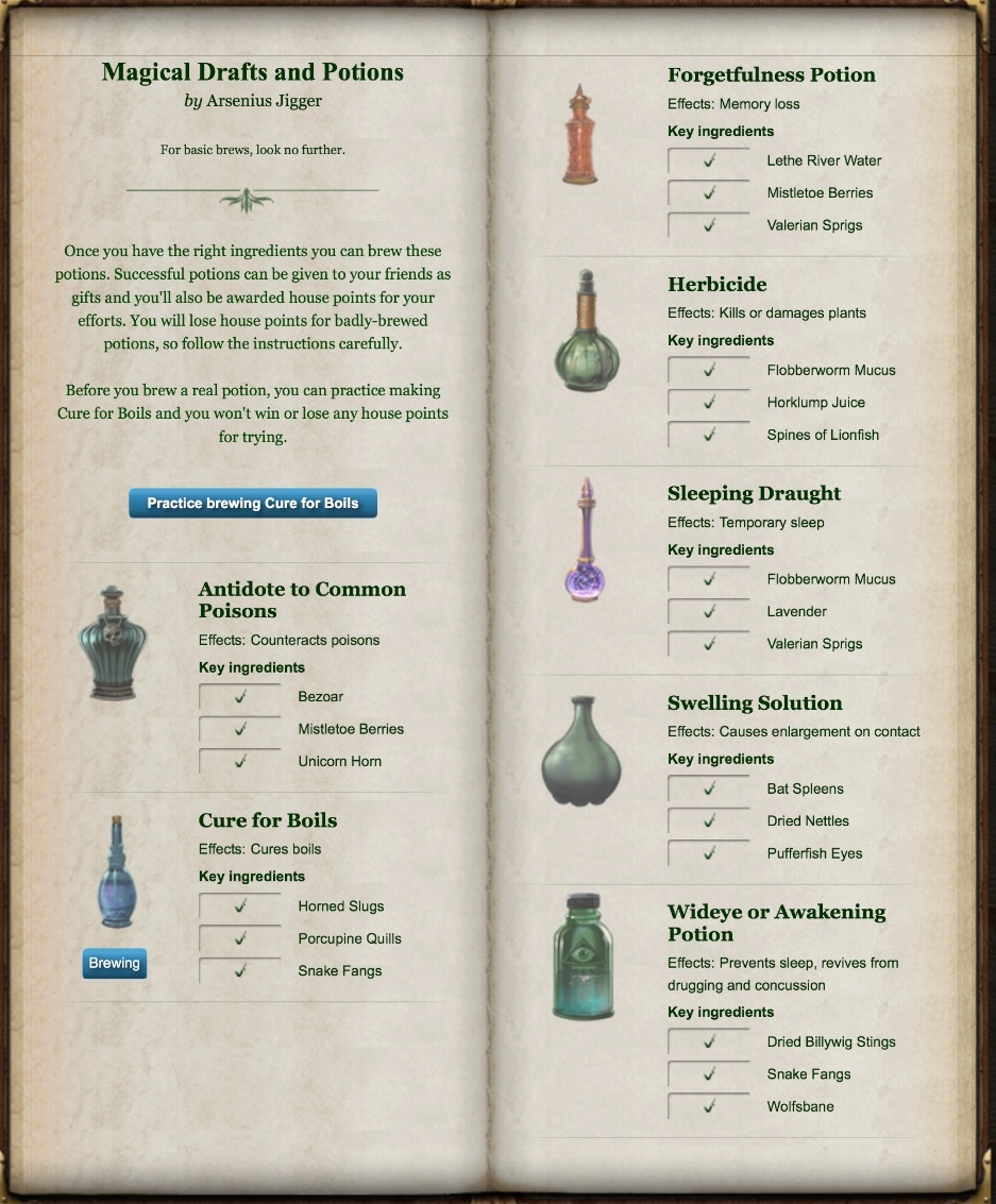 Printable Harry Potter Potions Recipes