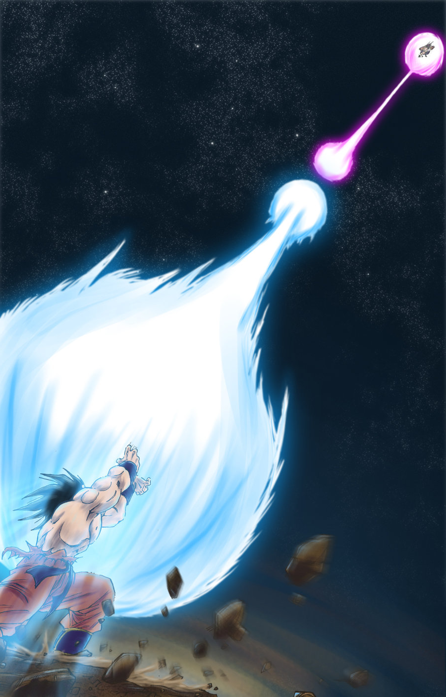 Goku en kamehameha y Vegeta en Final Flash by Alfa-Art on DeviantArt