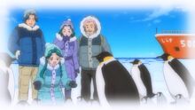 Minami and her family with the penguins