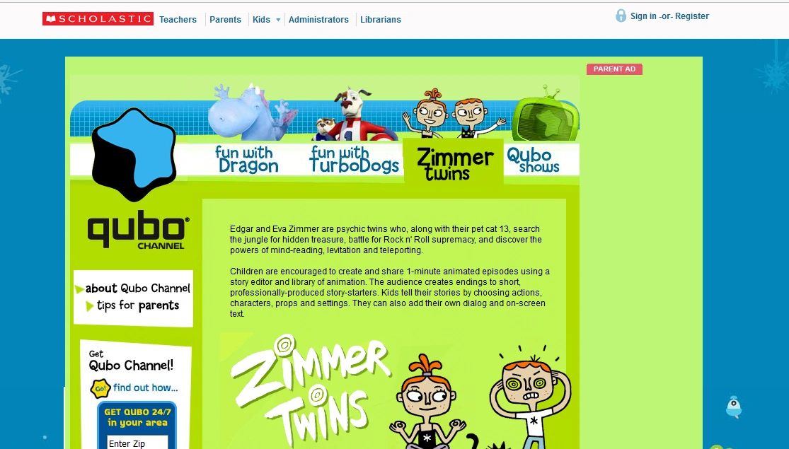 Image Zimmer twins on scholatsic.png The Real Qubo Channel Wiki