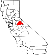 Map of California highlighting Tuolumne County