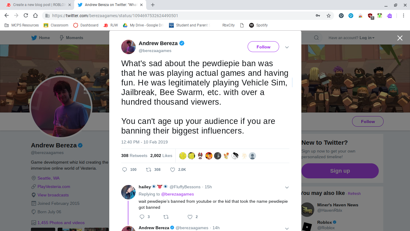 User Blog Teknobytez Pewdiepie Got Banned From Roblox Roblox - screenshot 2019 02 11 at 10 34 47 am roblox