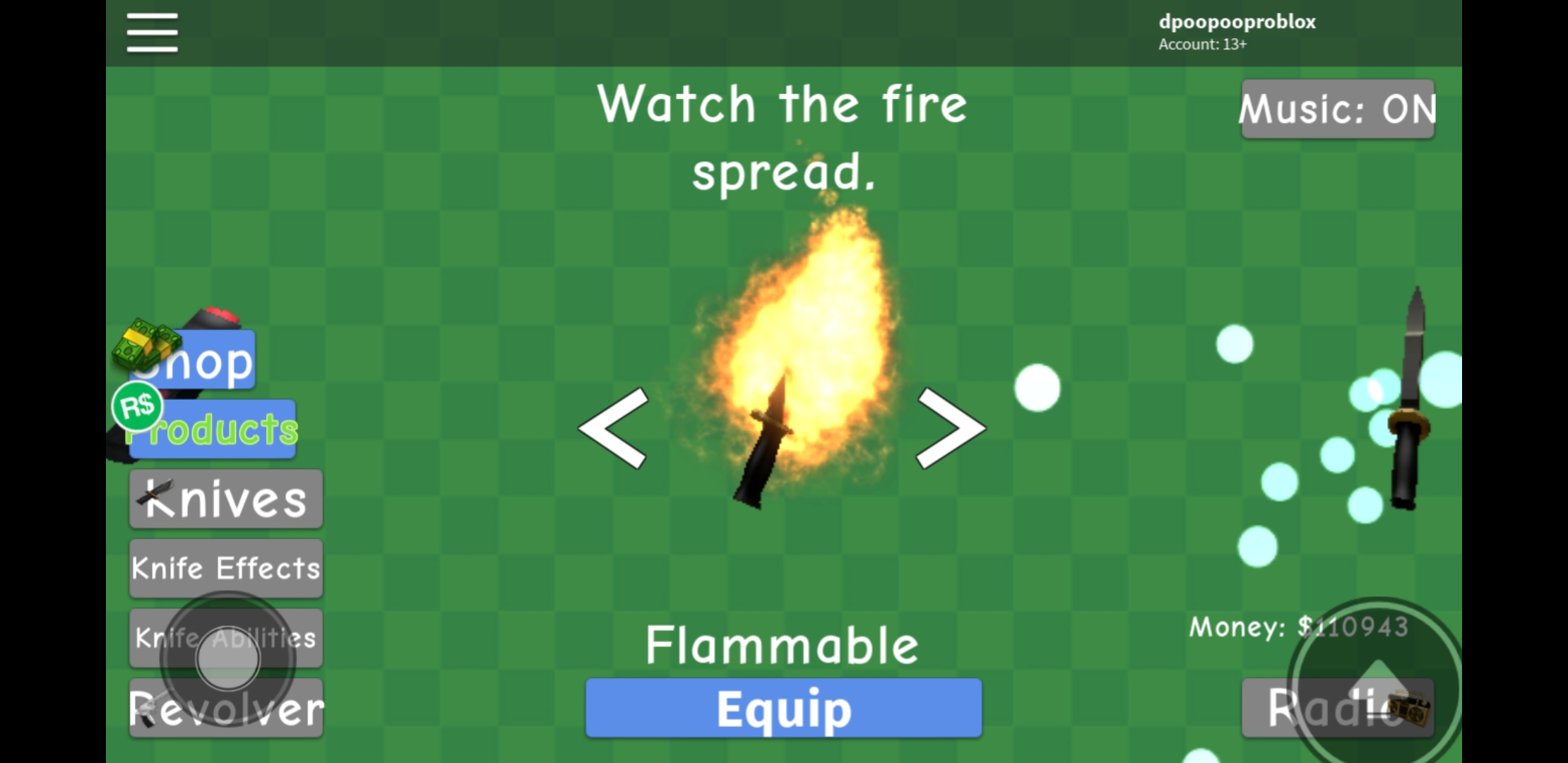 Flammable Knife Simulator Wiki Fandom - roblox knife simulator music
