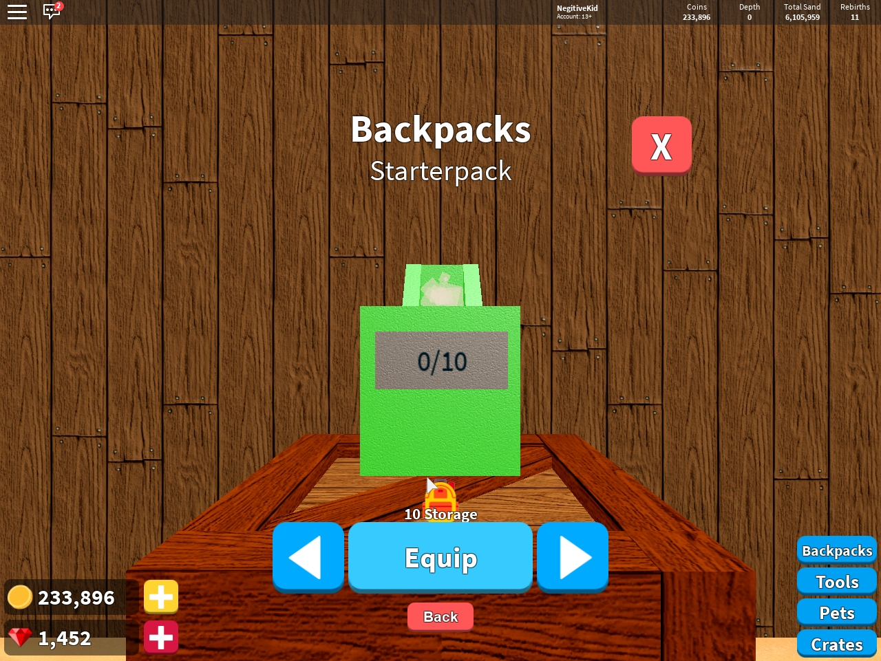 Roblox Treasure Hunt Simulator Backpack