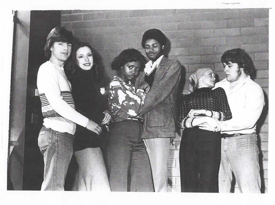 Mark Gizel, Kathy Klages, Tonya Pinkins, Darryl Maximilian Robinson, Karen Corboy and Jeff Sefton in the 1977 Chicagoland High School Theatrical Troupe production of Guys and Dolls.