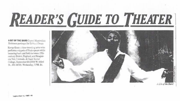 1989 Chicago Reader Photo of Darryl Maximilian Robinson in A Bit of the Bard at Bristol Renaissance Faire of Kenosha Wi. (2)