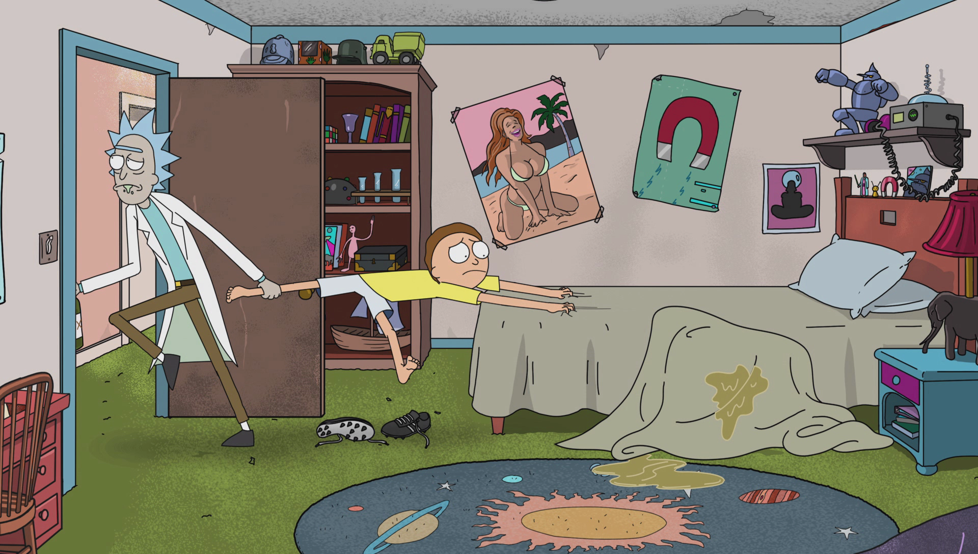 Image S1e1 dragged out of bed.png Rick and Morty Wiki FANDOM powered by Wikia
