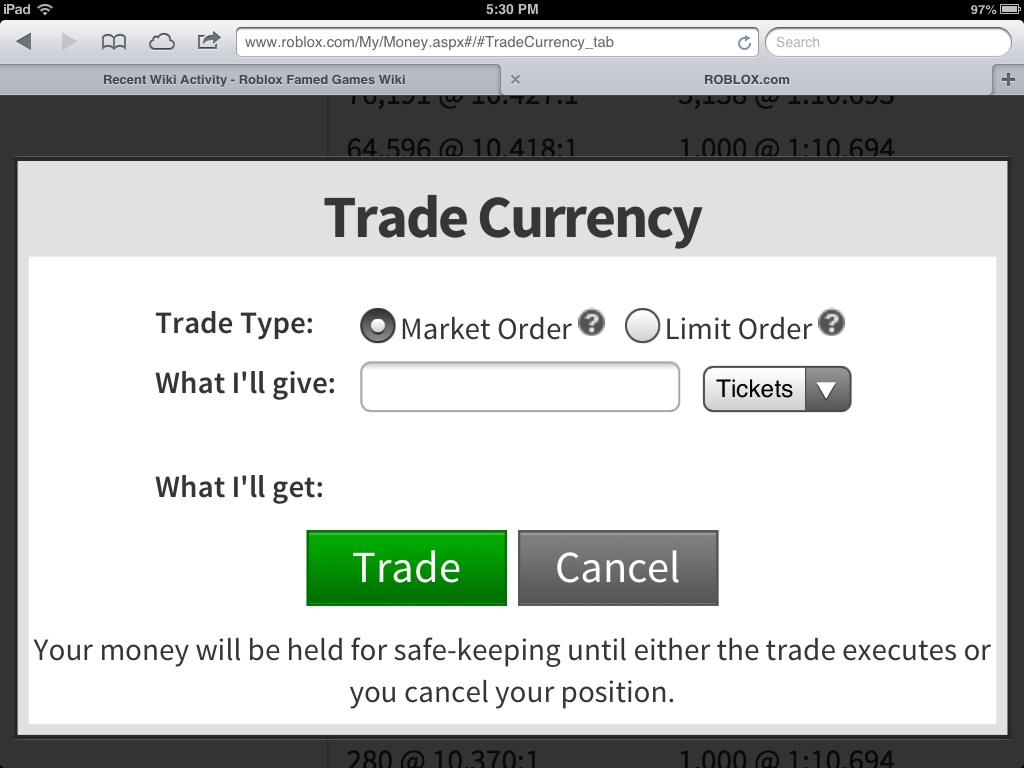 robux roblox trade menu games famed wikia trading fandom