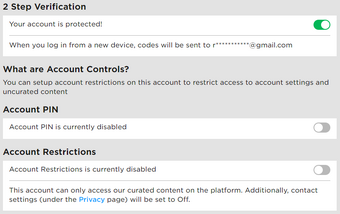 Roblox Account Setting Page