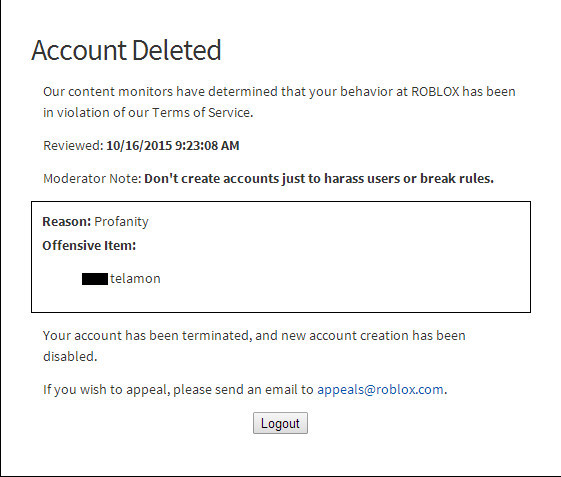 Terminated Account Deleted Roblox