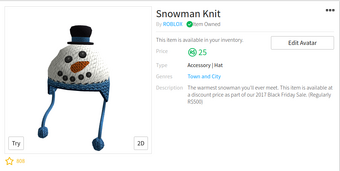 Snowman Knit Roblox Wikia Fandom - black friday 2017 roblox