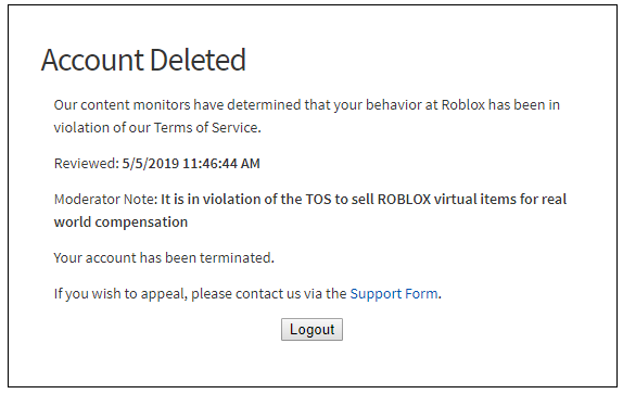 Account Deleted Roblox Meme