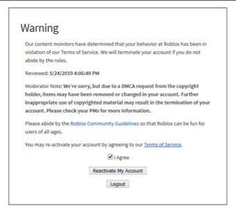 Roblox Copyright Warning