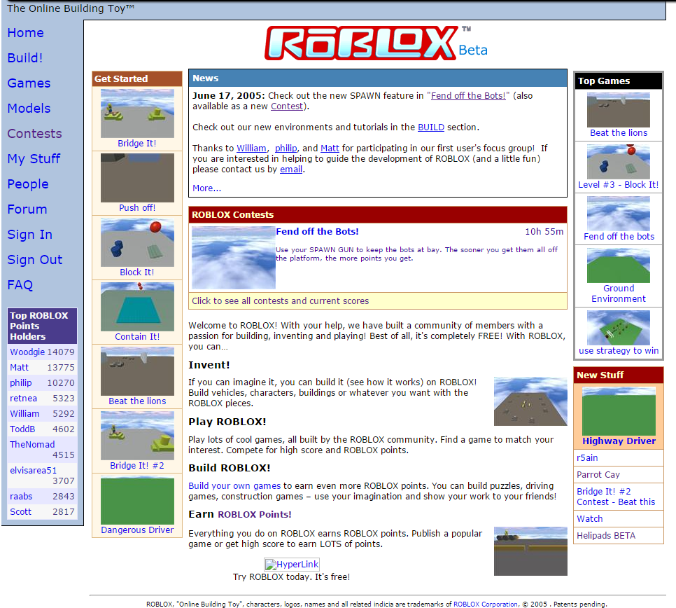Contests Roblox Wikia Fandom Powered By Wikia - the first contest in 2005 seen on the centre top of the page