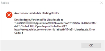 Roblox Launcher Error Code 6