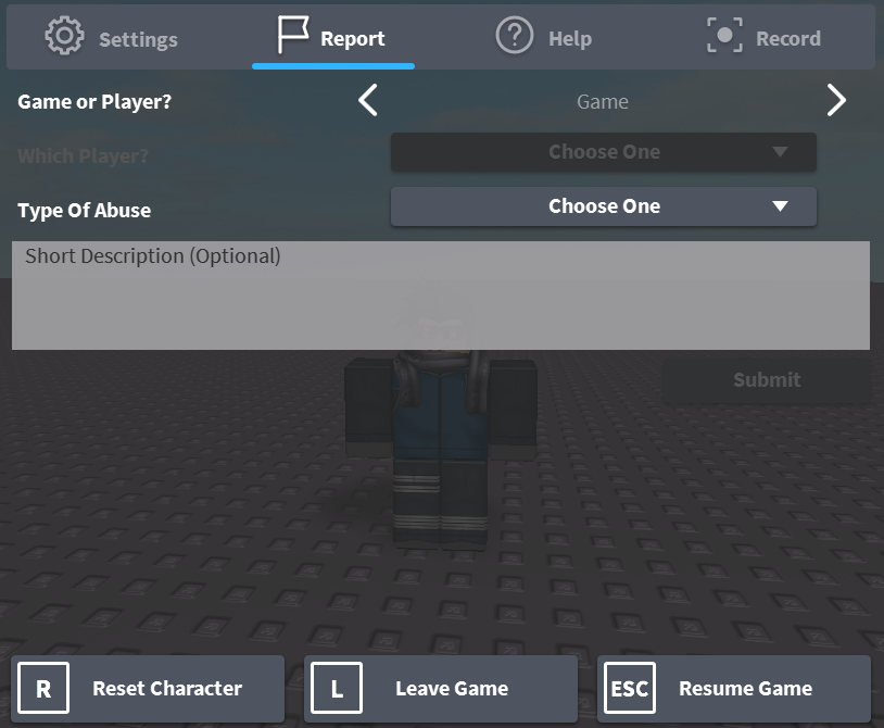 Menu Roblox Wikia Fandom Powered By Wikia - this category is for reporting any player or the game they re playing for breaking the rules it displays three different fields which are game or player