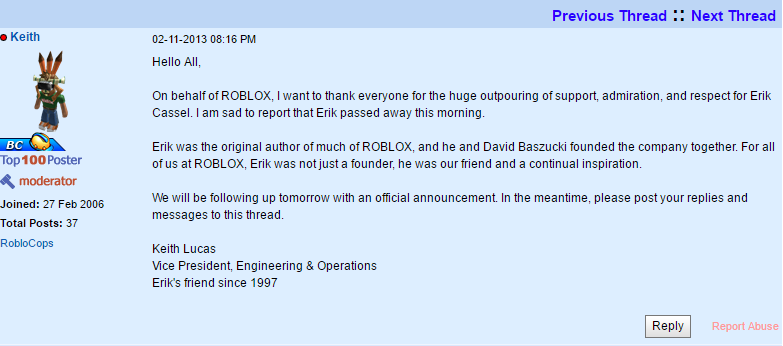 The Creator Of Roblox Died