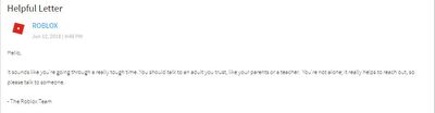 Roblox depression message