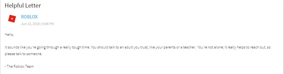 Roblox Helpful Letter Hack A Roblox Account 2018 - roblox suicidal help message roblox wikia fandom powered