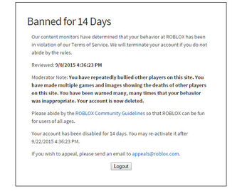 Banimento Wikia Roblox Fandom