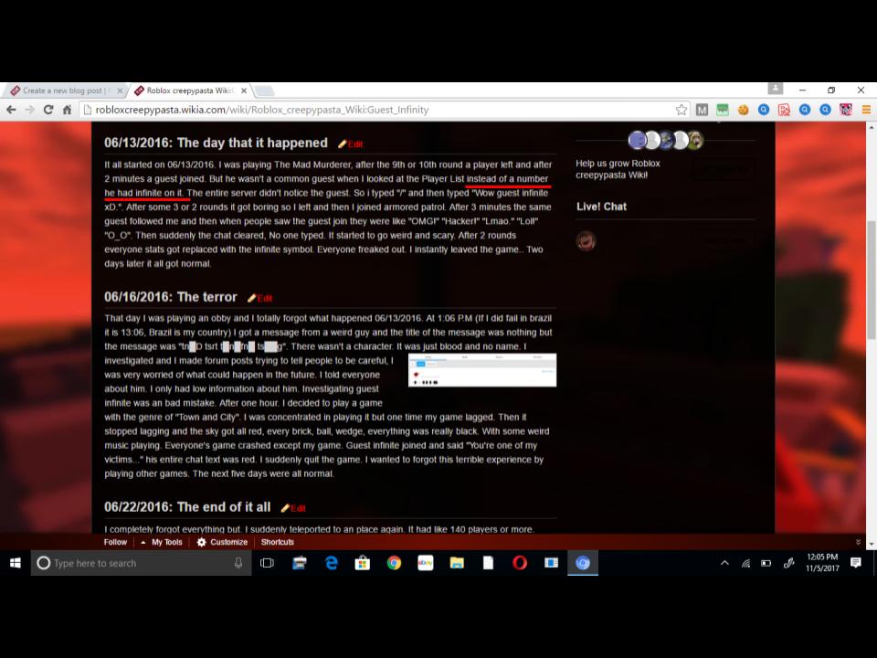 User Blog Matrixluca Exposing The Guest Infinite Myth Roblox Creepypasta Wiki Fandom - the roblox creepypasta wiki roblox