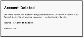 Account Deleted Roblox Banned Screen 2020