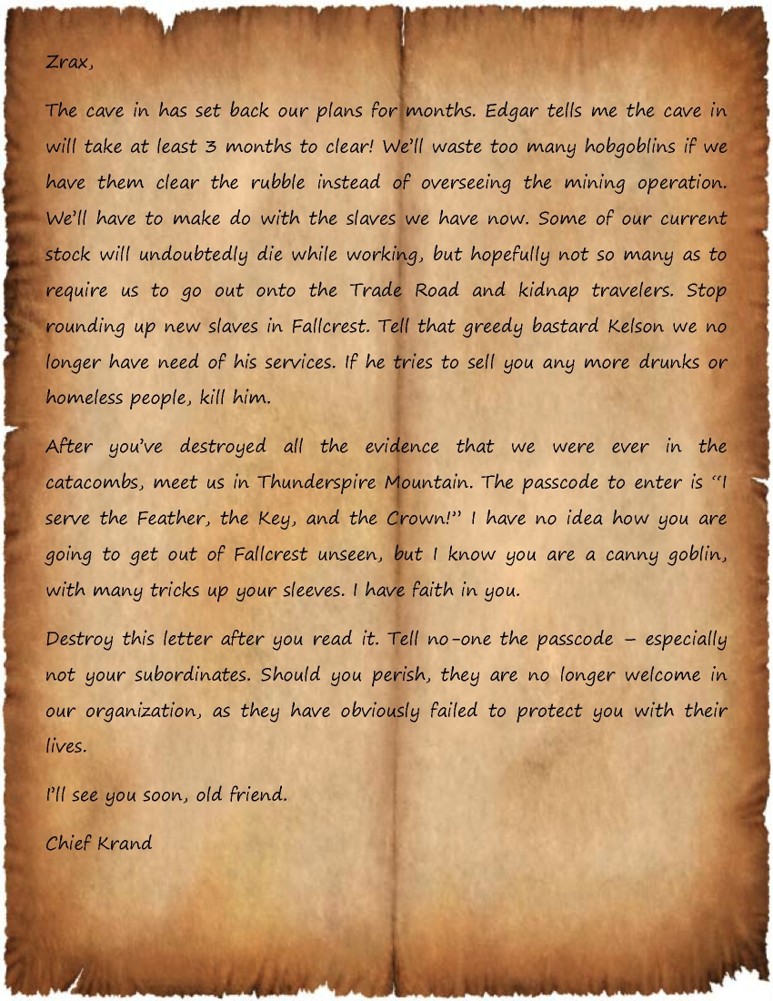 A letter from Chief Krand to Zrax | RPG | FANDOM powered by Wikia