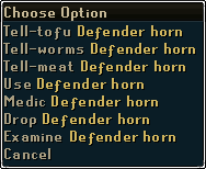 Defender horn right click options
