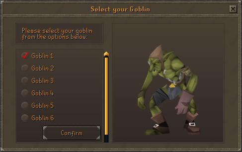 Goblin selection interface
