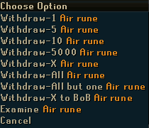 Bank withdraw right click options