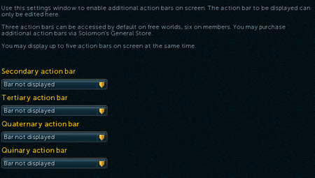 Action bar settings interface